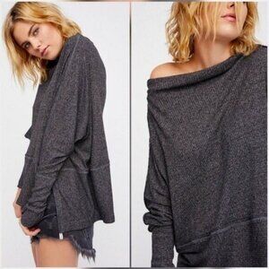 We The Free Londontown Thermal Tunic Top XS Heather Grey Oversized Asym Hem‎